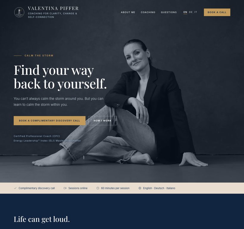 Webseite für Valentina Piffer, Life & Leadership Coaching