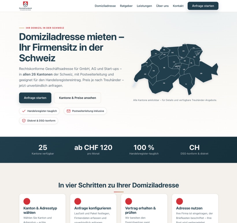 Webseite für einen Domizilservice – domizilcenter.ch