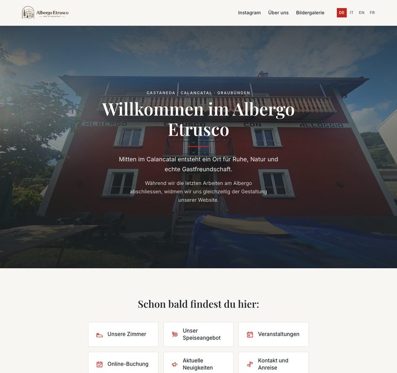 Webseite für das Albergo Etrusco im Calancatal